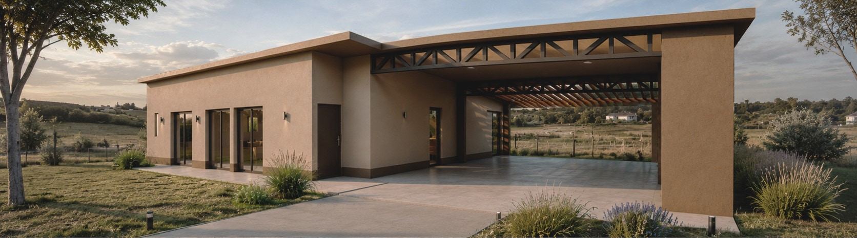 Render de la propuesta para el mismo frente: muros terminados y galería de madera.